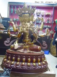 40 "Китай позолоченная бронза finely 3 face 8 arm MAHAPRATISARA скульптура Будды статуя сад бронза медь украшение настоящая латунь