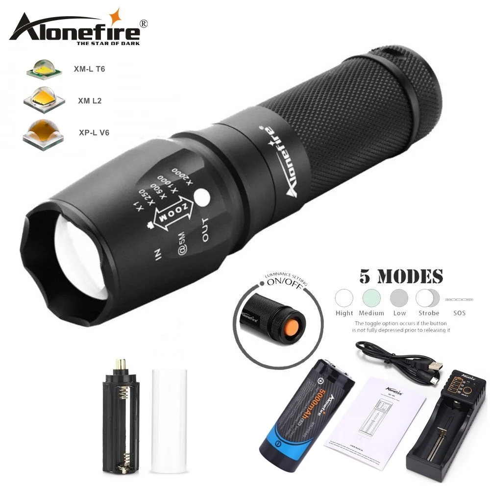 ALONEFIRE X800 Увеличить Cree XM-L2 T6 СИД Zaklamp фонарик linterna войны тактический фонарик ночник 18650 26650 USB Зарядное устройство аккумулятора