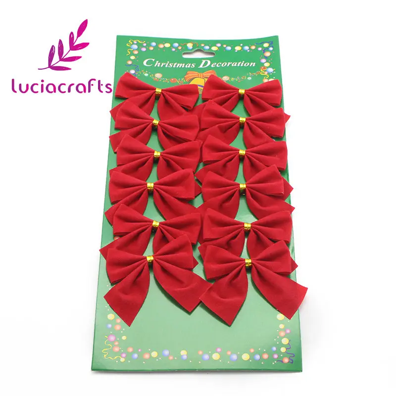 Lucia crafts, 5,5 см, Рождественский бант, украшение на елку, праздничные вечерние украшения для дома, 1 карта/партия, H0363 - Цвет: red   12pcs