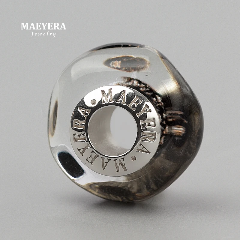MAEYERA ювелирные изделия настоящие S925 лампворк бусины черный золотой песок