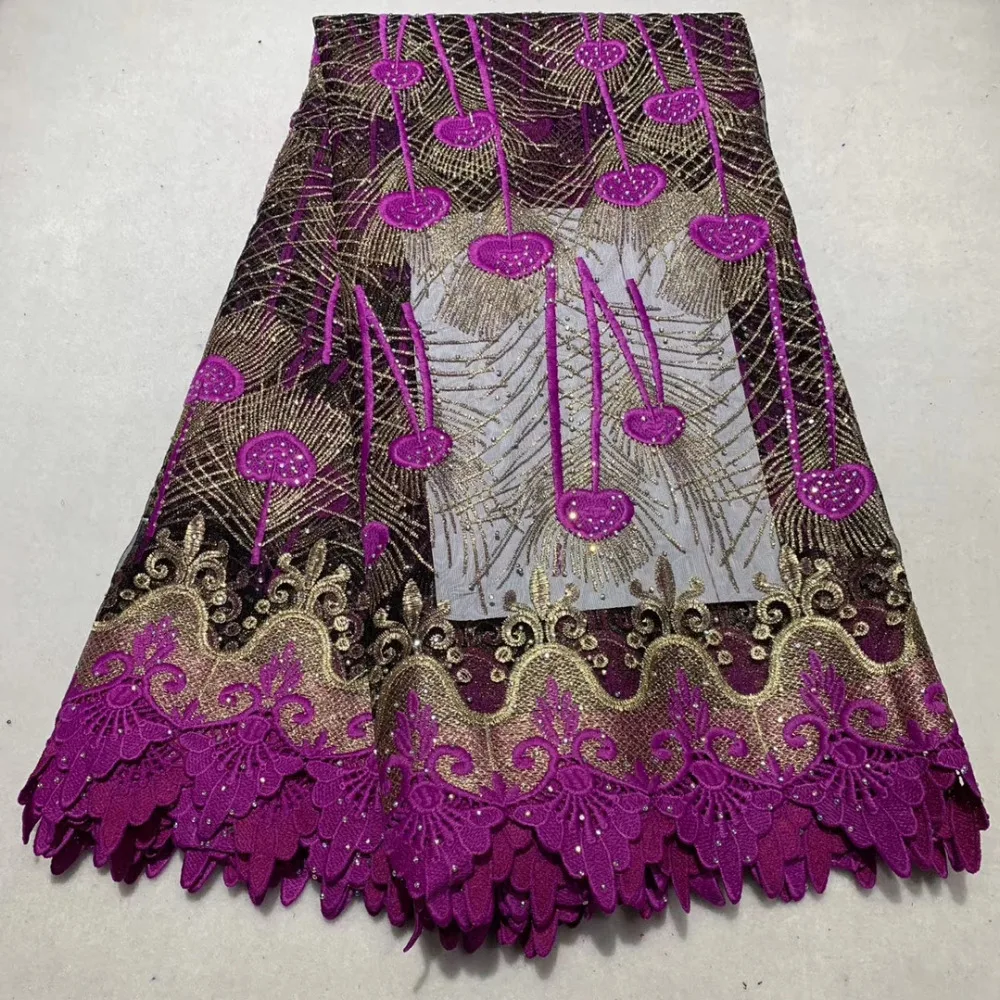 

Hot sales latest African French net lace high quality with stones lace fabric for Nigerian 2019Party Dresses NX788a Purple