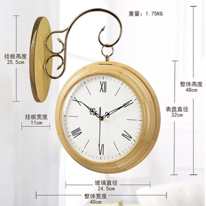 Однотонные деревянные часы, Двухсторонние настенные часы, Скандинавский современный минималистичный креативный модный двухсторонний боковой стол