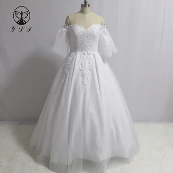 

2017 Glamorous Robe De Mariee Sweetheart Off the Shoulder Appliqued Beaded Half Sleeve A Line Wedding Dresses