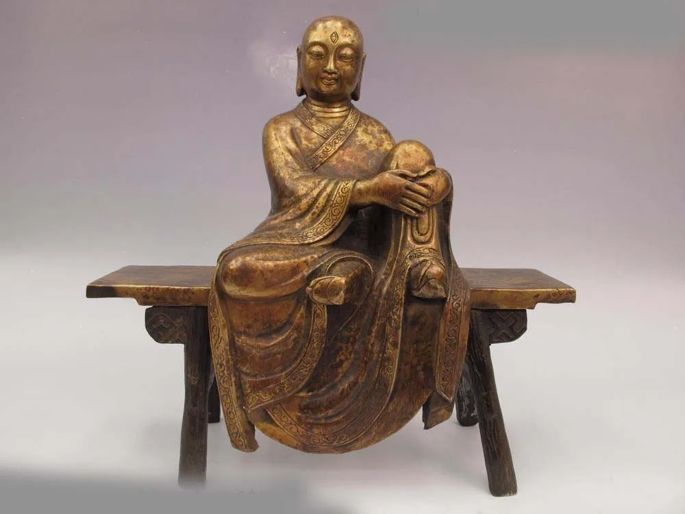 

Chinese Bronze Copper Buddhism Sit stool arhat Buddhist monk Buddha Art Statue