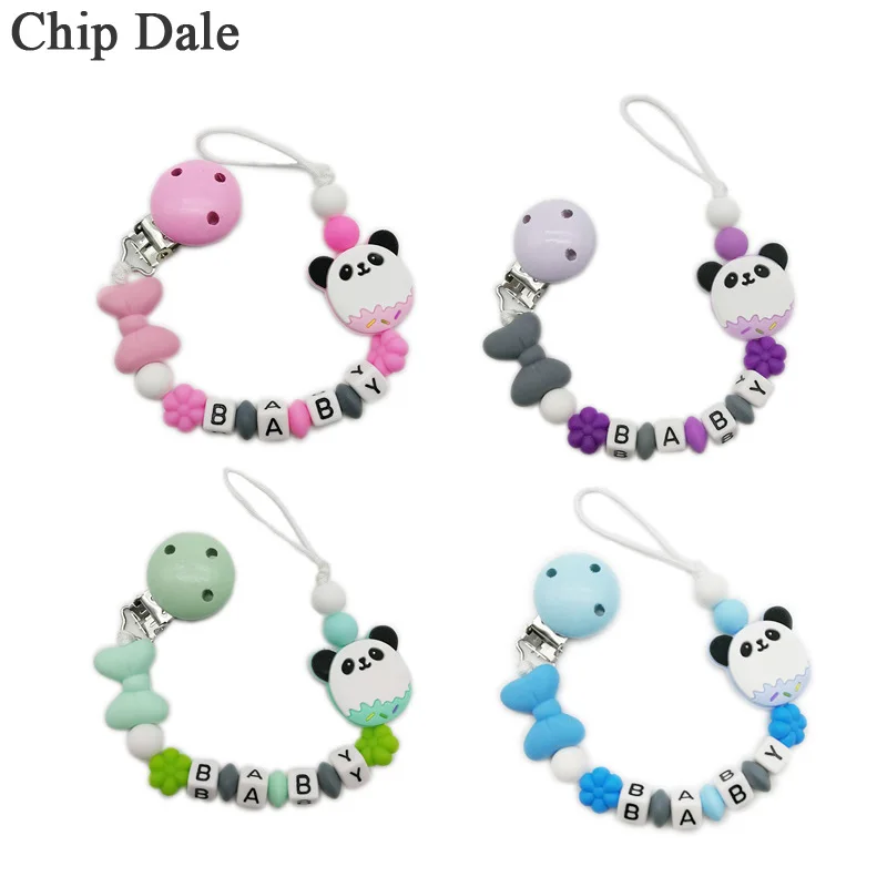 

Chip Dale DIY Personalized Name Panda Pacifier Clips Chain Baby Teething Silicone Pacifier Chains Holder Baby Teether