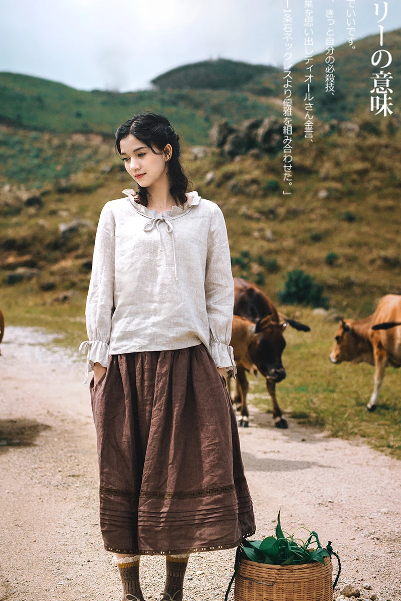 Линетт's chinoisery весна осень дизайн для женщин Винтаж эластичный пояс кружево лоскутное льняная юбка