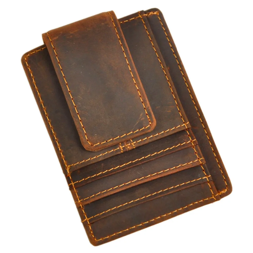Credit Card Holder Male Original Leather Designer Fashion Slim Wallet Front Pocket Magnetic Money Clip Mini Credit Card Case Purse For Men 1015