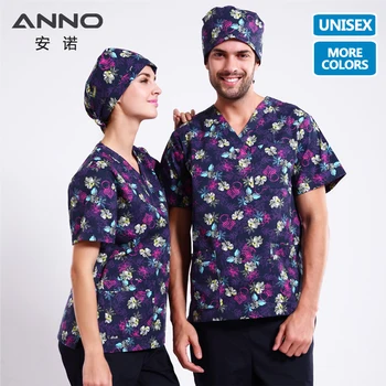 

ANNO Printed Medical Clothes T Shirts Pants Nurse Uniform Style in Scrubs Set Surgical Suit clinicos Nursing Scrubs