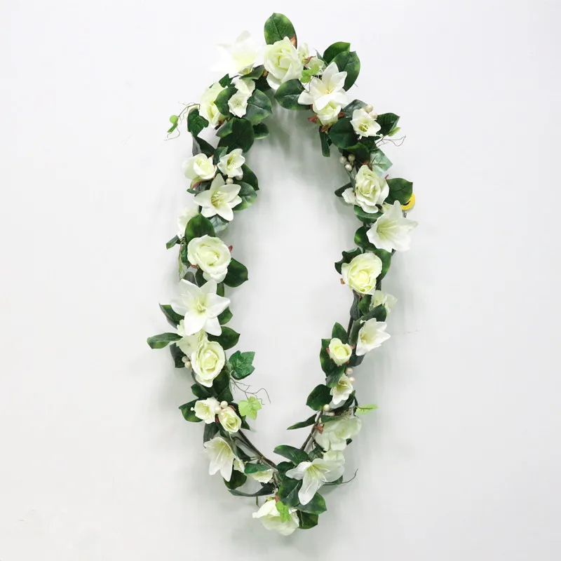 DIY Artificial Rose Lily Plants Green Leaves Simulation Cane Adornment Flowers Garland Home Wall Party Decor Vines Lintel Flower (16)