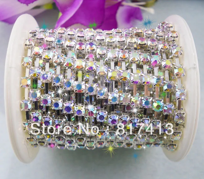 SS16 Fashion Костюм с аппликацией Clear AB crystal glass разы 4 мм закрытые серебряные цепи 10