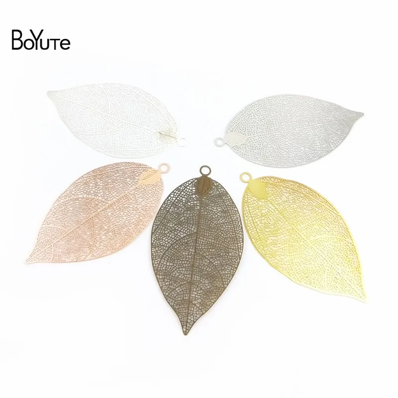 BoYuTe 10Pcs 7535MM Big Brass Filigree Leaf Charm 5 Colors Plated Diy Etched Sheet Pendant Charms for Jewelry Making (2)