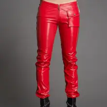 28-39 г. Весенние мужские Новые Модные индивидуальные высокие облегающие брюки из искусственной кожи на молнии с низкой талией