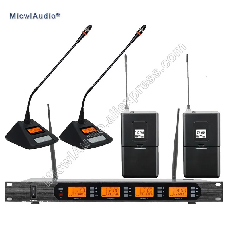 المهنية UHF 4 قناة الرقمية اللاسلكية ميكروفون نظام مع 2 + 2 Multiattribute ميكروفون Micwl. الصوت