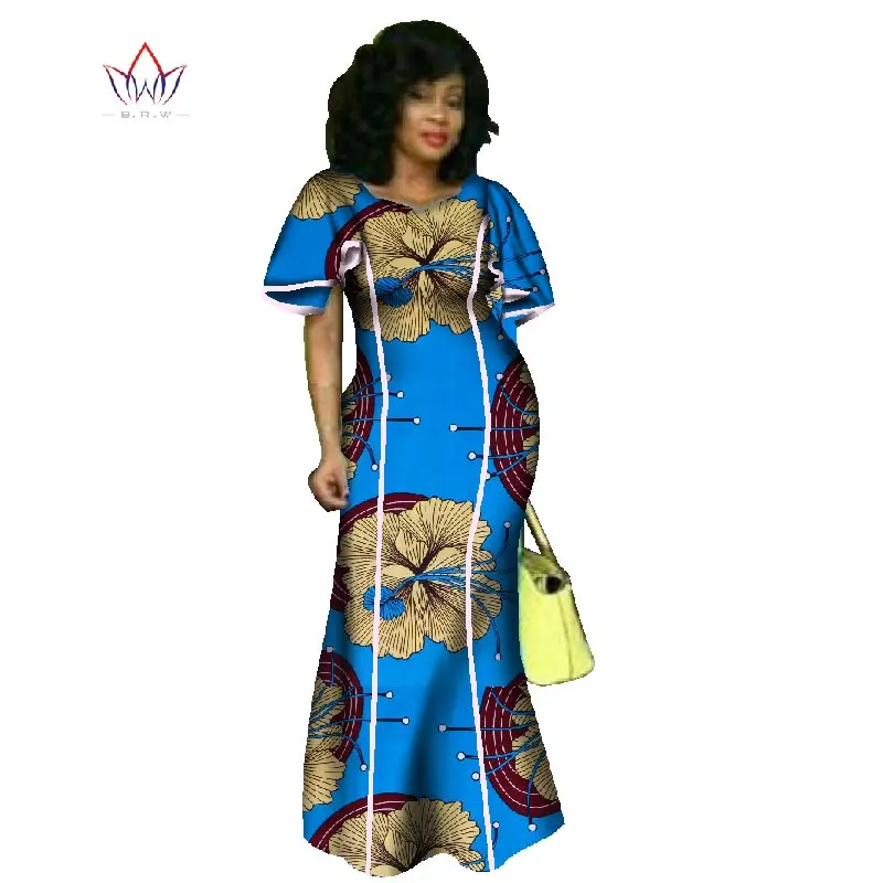 Летний женский халат Новая мода африканская одежда Базен богатые длинные размера плюс платья для женщин африканская восковая печать платье WY746