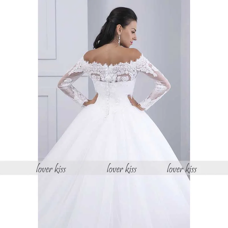 Lover Kiss Vestidos de Noiva бальное платье кружевное свадебное платье с длинными рукавами с открытыми плечами пышное свадебное платье из тюля платья Casamento Mariage