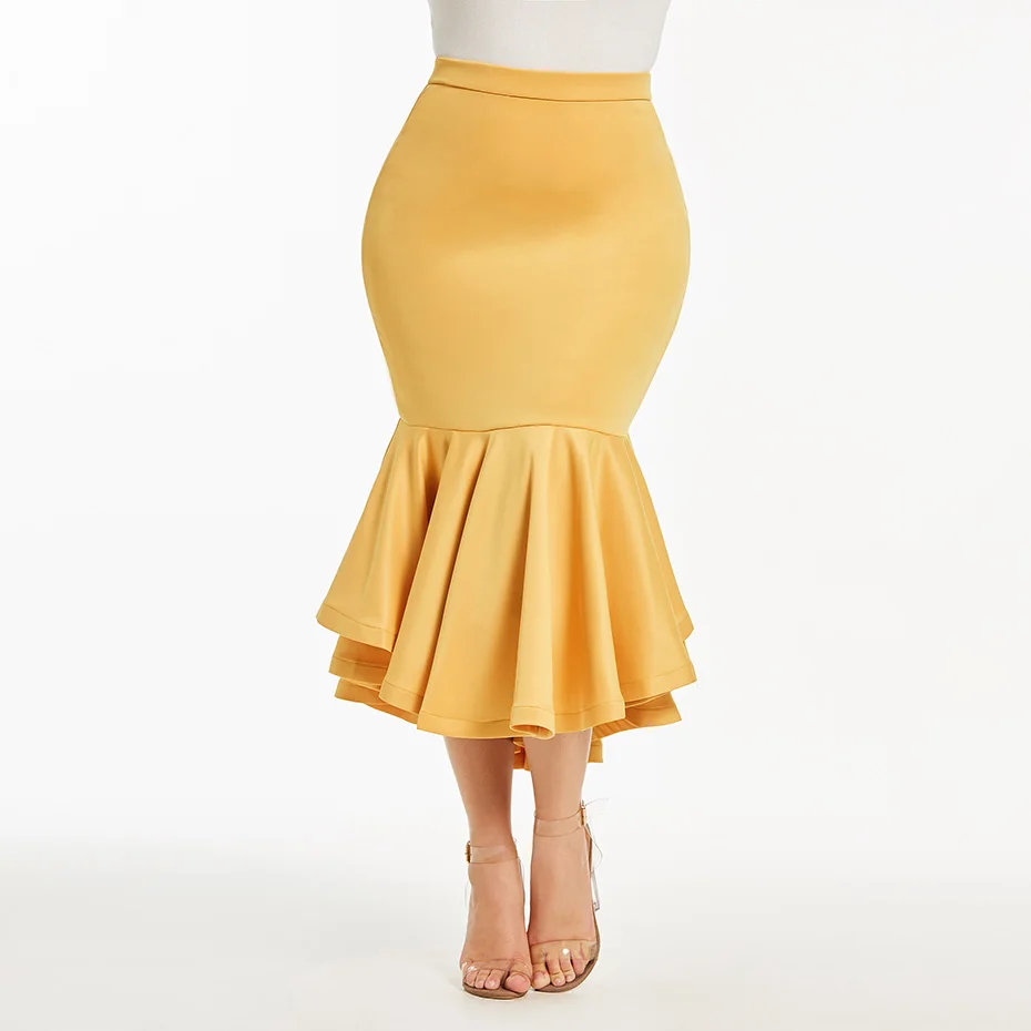 Women yellow skirts fashion Vintage skirts long spring skirt Pleated