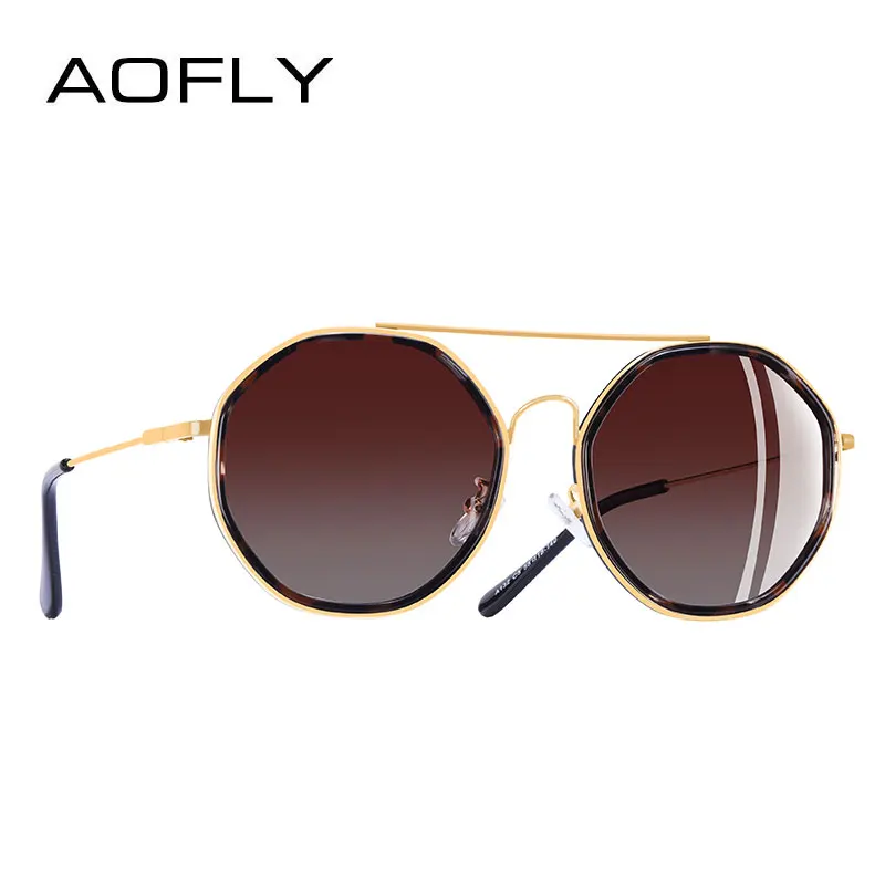 AOFLY, фирменный дизайн, мода, женские поляризованные солнцезащитные очки, Женская Металлическая оправа, круглые солнцезащитные очки, градиентные оттенки, UV400, A132 - Цвет линз: C5Brown