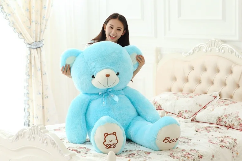 

big plush blue bow teddy bear toy lovely bear doll birthday gift about 135cm s2948