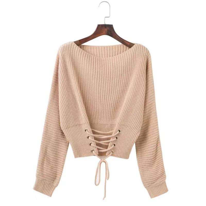 

women sweaters pullover mama 2019 girls cute o-neck computer knitted lace up plus size oversized sweater korean