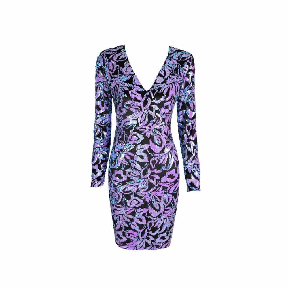 Женское облегающее платье с v образным вырезом синее вечернее Бандажное