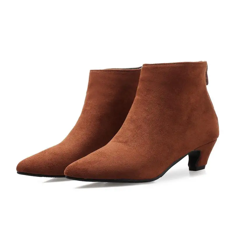 Simloveyo/женские ботильоны из искусственной замши с острым носком на низком каблуке 5 см; весенние женские ботинки на молнии в западном стиле; цвет бежевый, черный; US11, 12, 13; B874 - Цвет: Brown