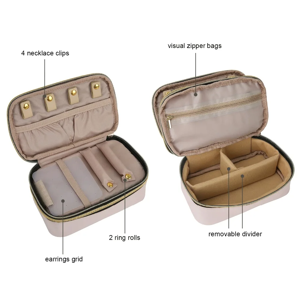 BAGSMART Travel Jewelry Bag Women Double Layer Jewelry Rolls Necklace Holder Earring Ring Pouch Storage Bag Organizer for Women BAGSMART Travel Jewelry Bag Women Double Layer Jewelry Rolls Necklace Holder Earring Ring Pouch Storage Bag Organizer for Women