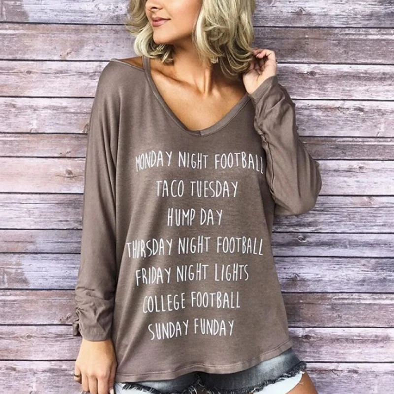 

Sale Women Fashion V Neck Cut Out Long Sleeve Casual Loose Tops Shirt Ladies Letter Blouse Top