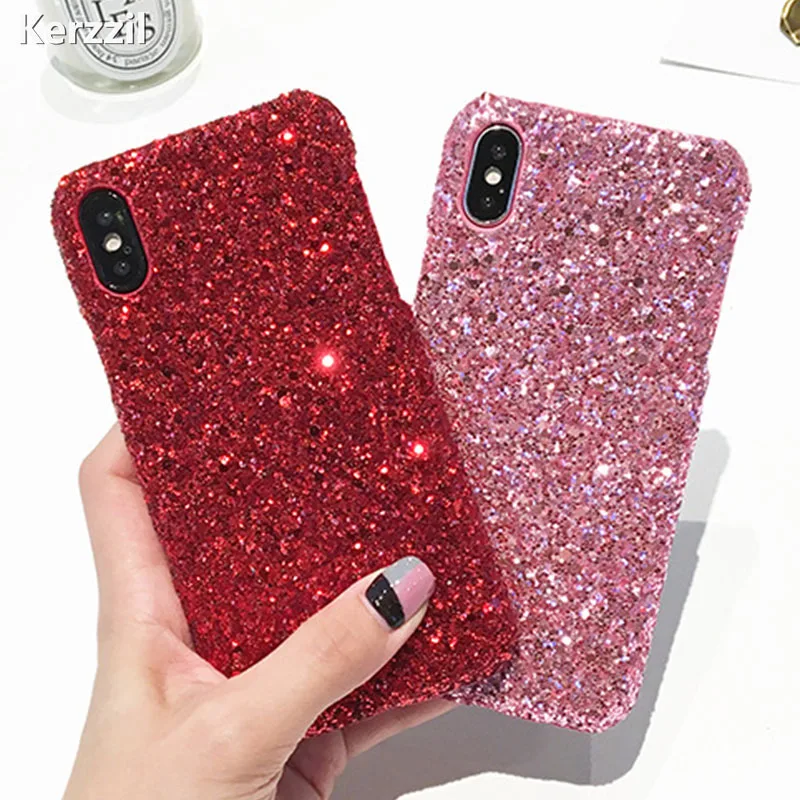 

Kerzzil Luxury Sequins Phone Case For iPhone X Bling Flash Powder PC Hard Cases Back Cover Capa Coque For iPhone X 7 6 6s Plus 8
