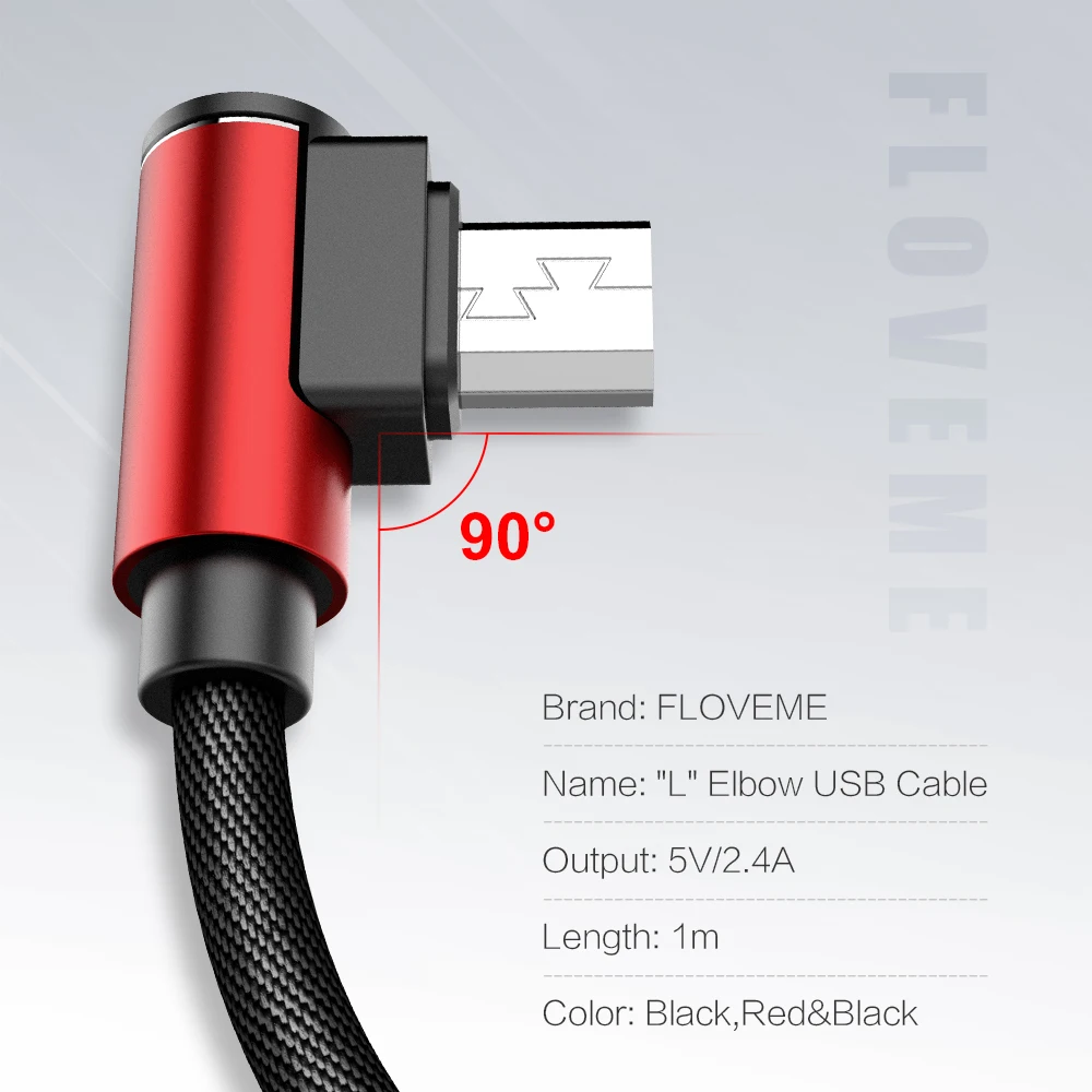 FLOVEME 90 градусов Micro USB кабель для Xiaomi Redmi 4X Note 4 2.4A кабель для быстрой зарядки USB телефон зарядное устройство кабель для передачи данных шнур провод 1 м