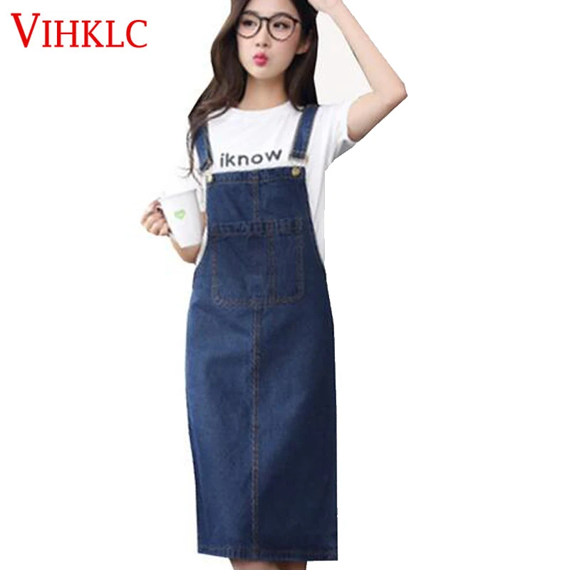 

Denim Dress Casual New 2017 Summer Sexy Denim Loose Strap Casual Long Denim Dress Blue Overalls Jeans Dress Party Dress AY17