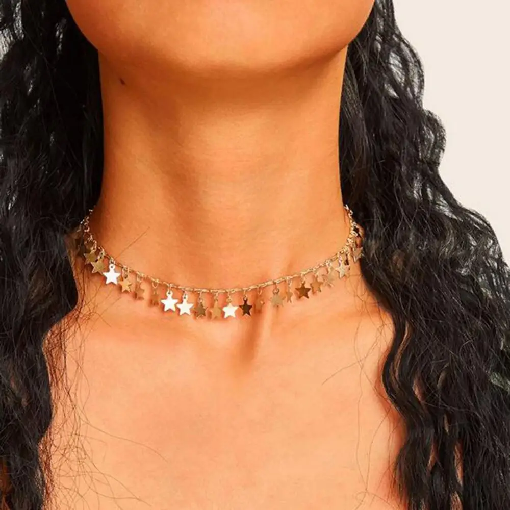 

Fashion Personality Sexy Five-pointed Star Tassel Alloy Necklace Chain Choker Jewelry Elegant Accessories For Women Gift