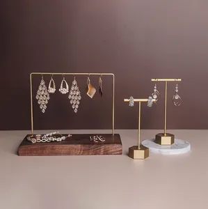 Jewelry Display Holder Black Walnut Wood Marble Stone Earrings Chain Necklace Display Stand Earrings Display Rack