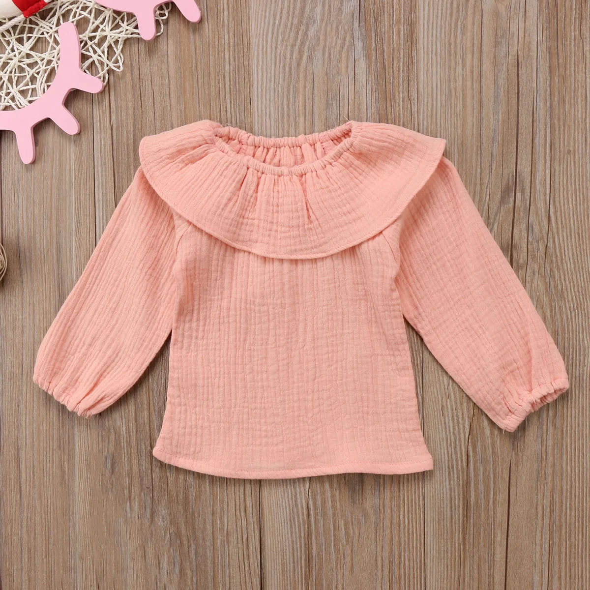 

Pretty Kids Baby Girls Collar Long Sleeve Top Blouse Casual Clothes O-neck 0-3Y