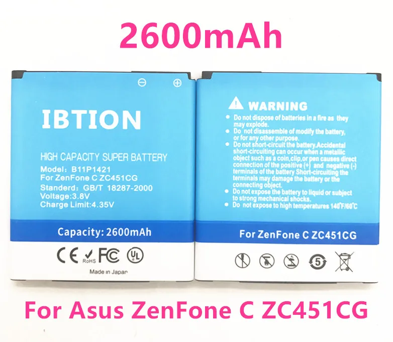 IBTION 2600mAh B11P1421 Battery for Asus ZenFone C ZC451CG Z007 | Мобильные телефоны и аксессуары