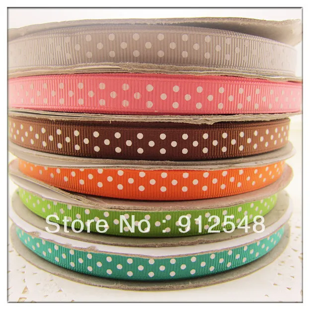 

Ann Fashion Accessories free shipping 3/8" 9mm dot Printed Ribbon grosgrain ribbon,Garment accessories,6 color mix,yd9007