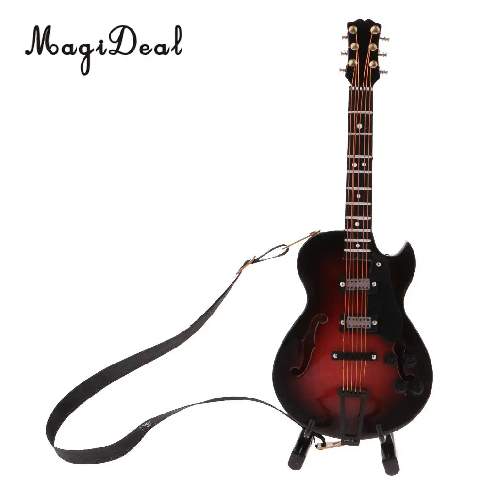 Delicate 1/8 Scale Miniature Wooden Guitar Acoustic Guitar Model Collections Home Office Desk Display Ornaments