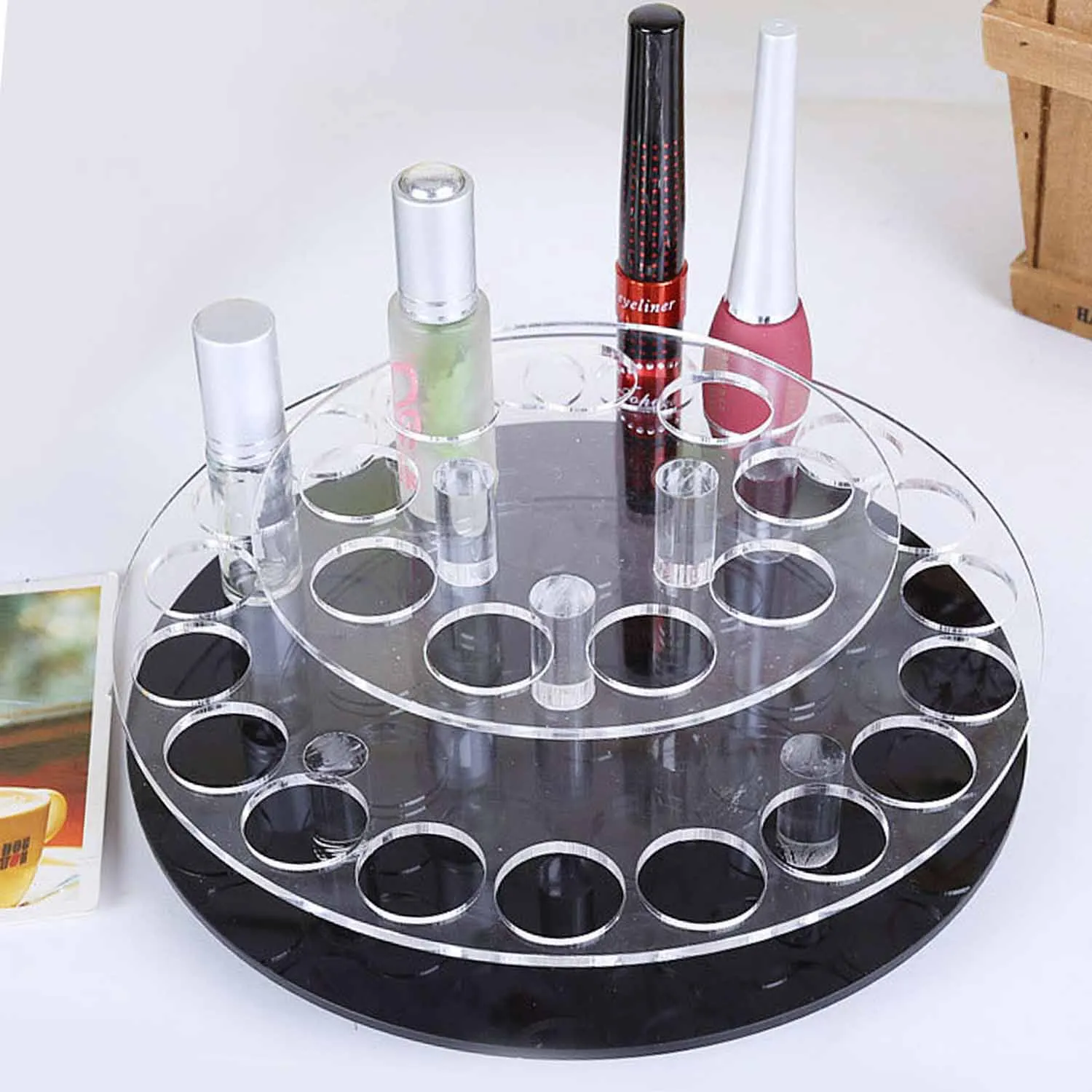 

28-hole Round Shape Lipstick Nail Polish Display Stand Holder Clear Acrylic Cosmetics Makeup Make Up Brushes Lip Gloss Organizer