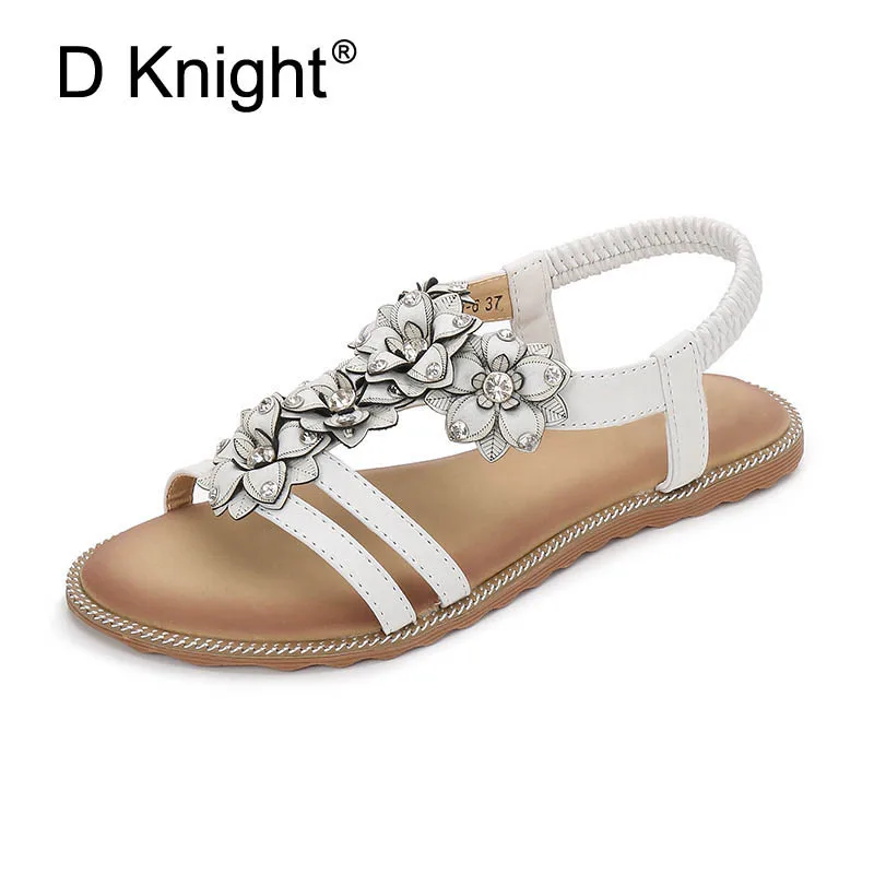 Fashion pu Leather Sandals Women Bohemian Summer Ladies Casual shoes woman Rhinestone Appliques Female Beach Shoes Flat Sandals (17)