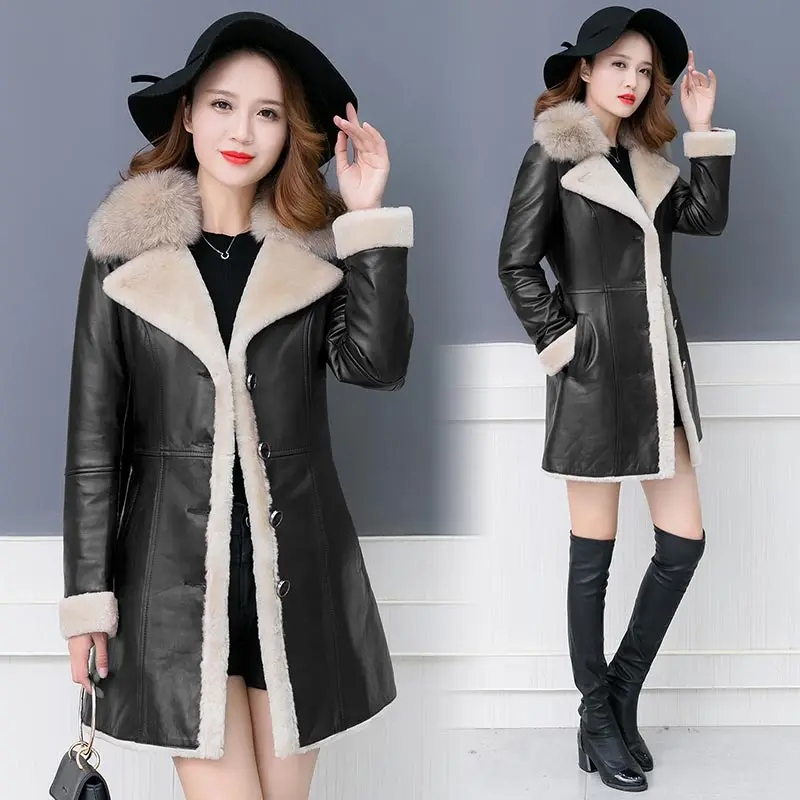 Cuir D'hiver Gros Black Prix En burgundy Femmes Fourrure Chaud Avec Épaisse Manteau Pu Rwfv18q