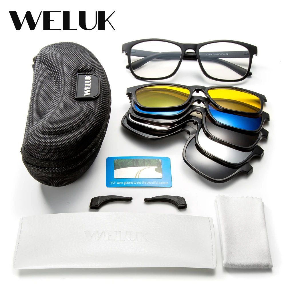 WELUK 5 Lens Sunglasses Clip Men Night Driving Mirrored