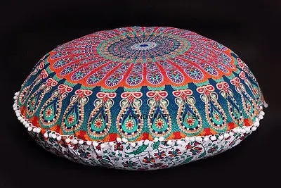 كبير الطابق العثماني pouf نسيج غطاء الوسائد الهندية ماندالا مستديرة وسادة تغطي