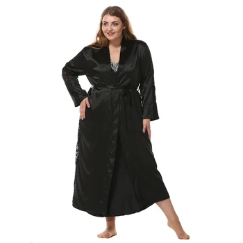 

Solid Women Oversize Sleepwear Satin Home Dress Intimate Lingerie Korean Bathrobe Lace Trim Sexy Nightdress Nightgown Sleep Gown
