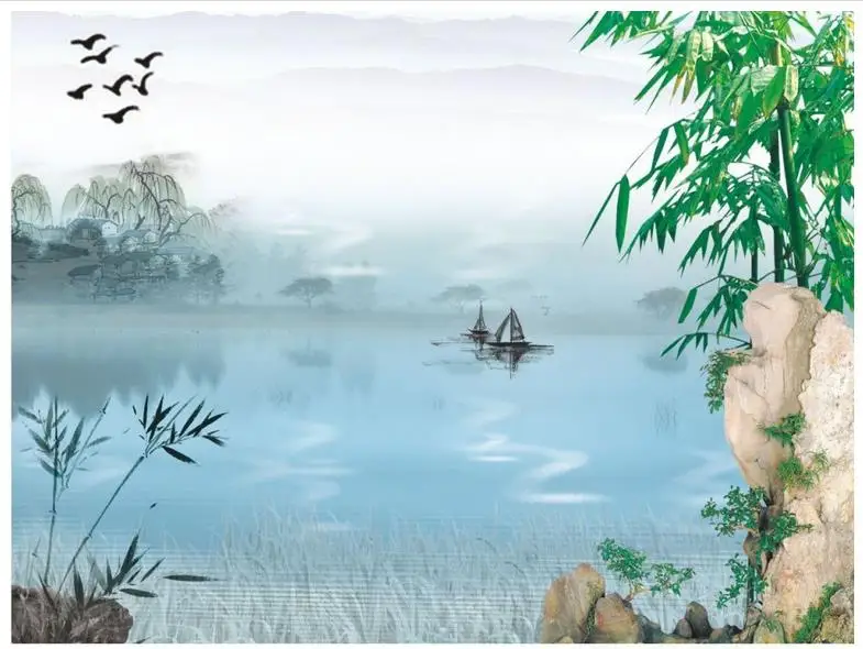 

3d wallpaper Custom High end 3d murals wallpaper for walls 3 d Green bamboo stone lake scenery Landscape wallpaper wall decor