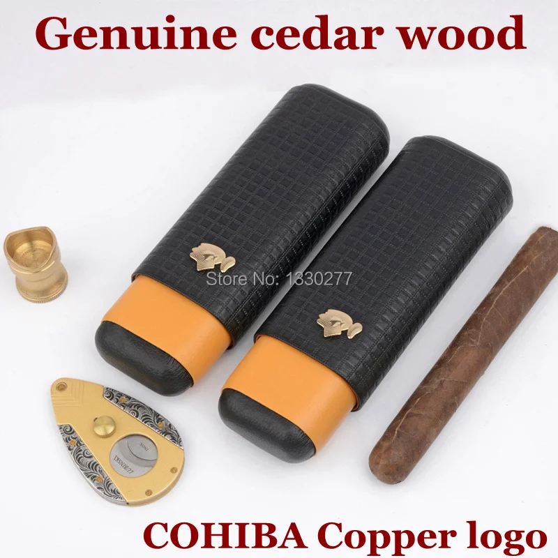 COHIBA кедр деревянный ящик для сигар Путешествия Портативный кожаный портсигар Fit 2 пальца 54 кольца сигары