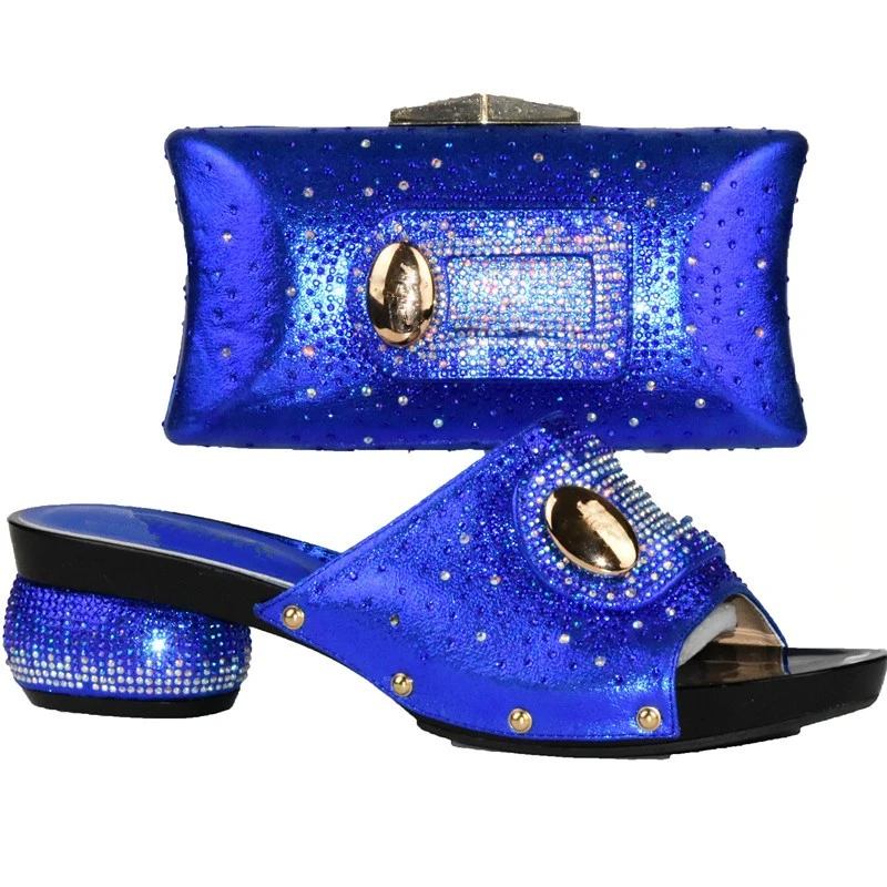 Mujeres Negro azul Para Fijados Nigeriano Moda De Rhinestone Conjunto Partido Bolso Zapatos Decorado Zapato oro Y Bolsa Con Africanos verde rojo El Nueva En aPHFqq