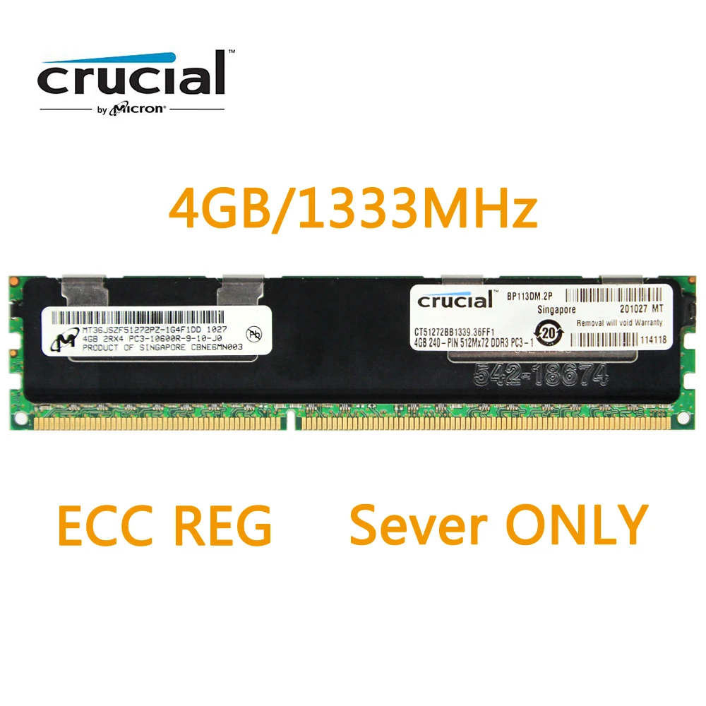 Оперативная память Crucial DDR3 4GB ECC REG зарегистрированная DDR3 8 GB память 1333(PC3 10600) для серверами модель CT51272BB1339