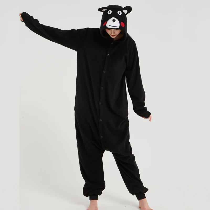 Funny Kumamon Bear Kigurumi Polar Fleece Animal Cartoon Black Onesies For Women Men Adult Winter Sleepwear Jumpsuit Fancy Outfit (7)