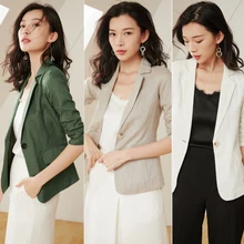 *#Best Price Linen small suit women's jacket thin section 2019 summer fashion temperament seven-point sleeves Slim casual cotton suit jacket *#Best Price Linen small suit women's jacket thin section 2019 summer fashion temperament seven-point sleeves Slim casual cotton suit jacket