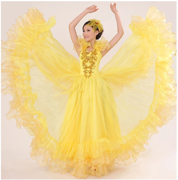 Испанская коррида живота 720 градусов платье с широкой юбкой для танцев длинный халат фламенко юбки для девочек camisa платья с фламинго для Для женщин девочек - Цвет: 4