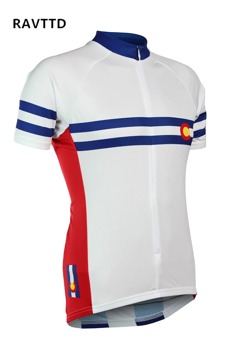 Colorado State Мужские велосипедные Джерси с коротким рукавом, велосипедные рубашки для велоспорта, одежда для мужчин, белый, синий